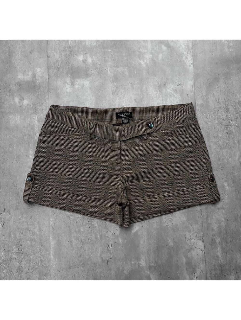 Y2K Brown Poetry Grunge Gothic Plaid Mini Shorts